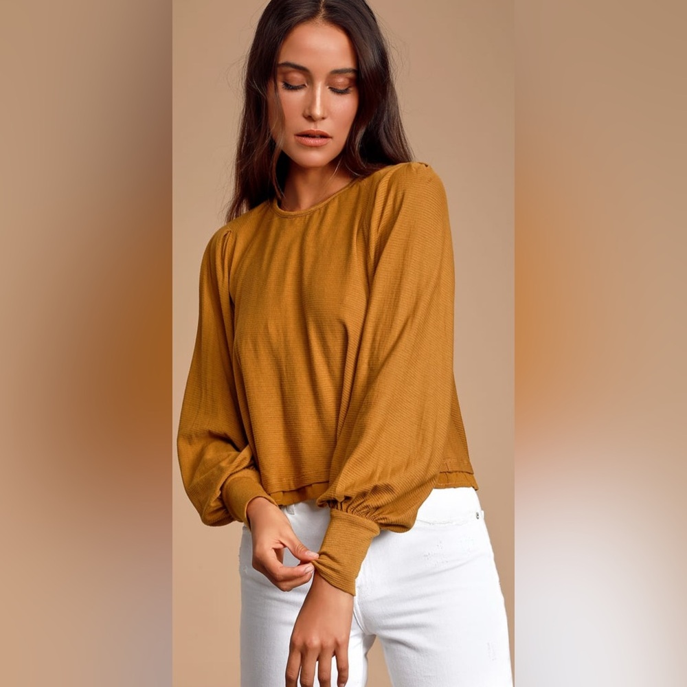 Free People Billie Rust Brown Ribbed Knit Long Sleeve Tee